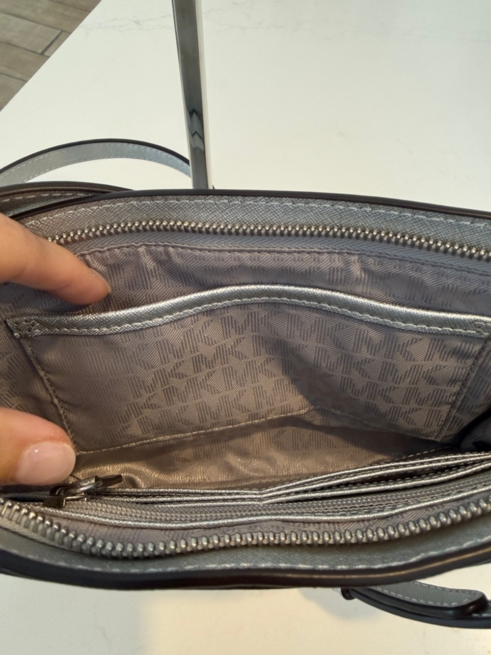 Michael Kors Metallic Silver Saffiano Crossbody Bag - Picture 11 of 11